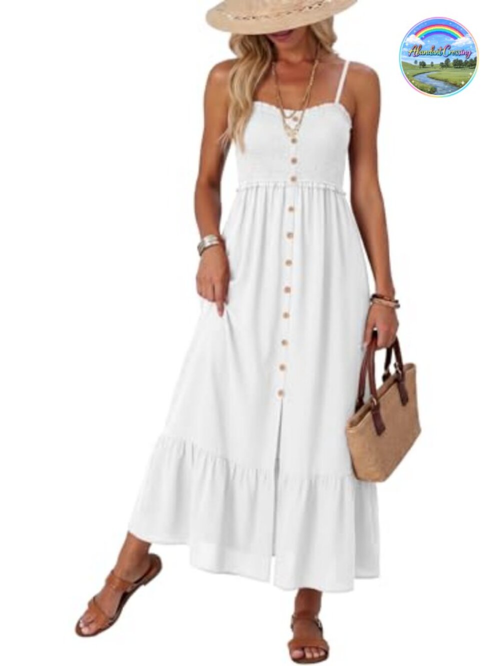 Women Sleeveless Smocked Maxi Dress with Pockets